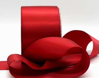 Red Satin Ribbon 2” wide by the yard, Double Faced Swiss Satin