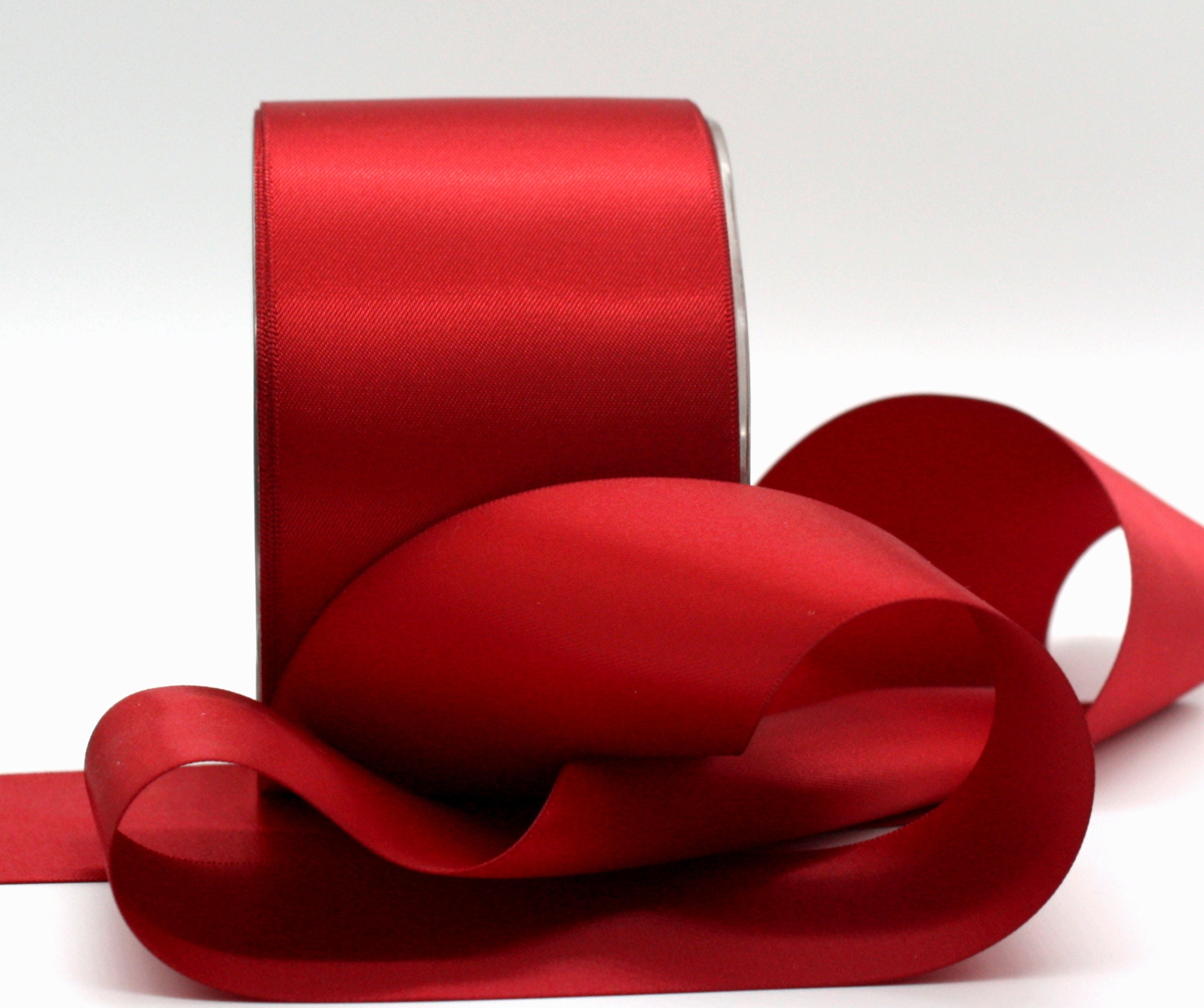 Red Satin Ribbon 2” wide by the yard, Double Faced Swiss Satin