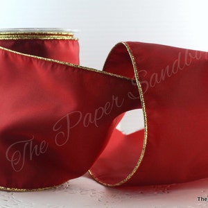 Wired Burgundy/Gold Ribbon, 5” wide BY THE YARD