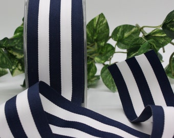 Navy Blue/White Grosgrain Ribbon 2" wide BY THE YARD