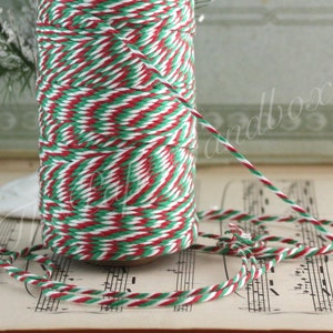 Red/White/Green Baker’s Twine 10 yards, Christmas Twine