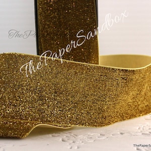 Gold Glitter Ribbon 1.5&quot; wide BY THE YARD, Gold Sparkle Ribbon