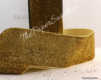 Gold Glitter Ribbon 1.5" wide BY THE YARD, Gold Sparkle Ribbon