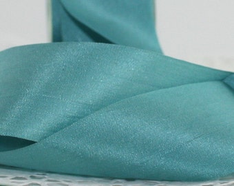 Teal Silk Ribbon 1.25” wide BY THE YARD Hand Dyed Silk Pantone Teal