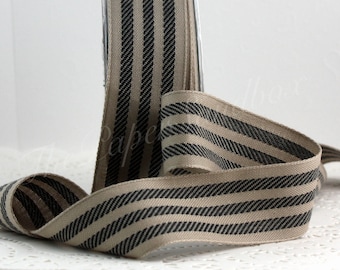 Black/Taupe Ticking Stripe Ribbon 1.25” wide by the yard