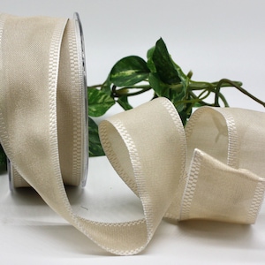 Wired Natural/White Border Ribbon 1.5&quot; wide BY THE YARD