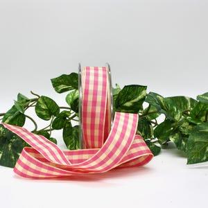 Pink/Ivory Gingham Check Ribbon 7/8” wide BY THE YARD