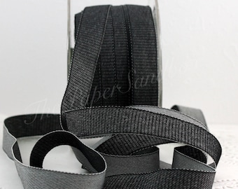 Black Denim Look Ribbon - Lightweight 5/8" Wide - By The Yard
