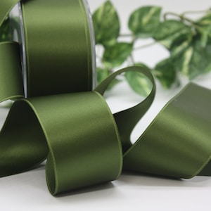 Moss Green Satin Ribbon 1.5&quot; wide BY THE YARD Double Faced Swiss Satin