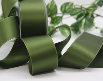 Moss Green Satin Ribbon 1" - 1.5" wide BY THE YARD Double Faced Swiss Satin
