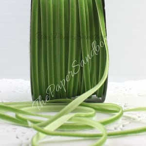 Leaf Green Velvet Ribbon 1/8 wide BY THE YARD Pantone Greenery image 1