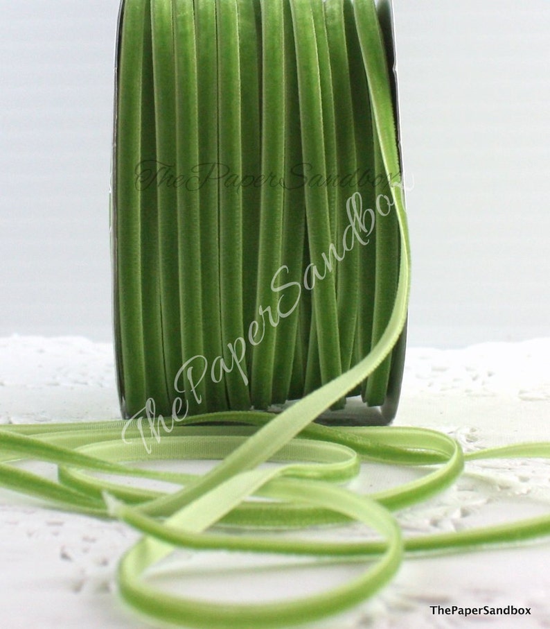 Leaf Green Velvet Ribbon 1/8 wide BY THE YARD Pantone Greenery image 1