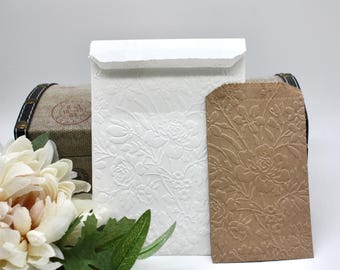 20 Wildflower Embossed Paper Bags, Choice of Size/Style