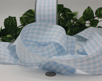 Blue/White Gingham Check Ribbon 1.5" wide BY THE YARD