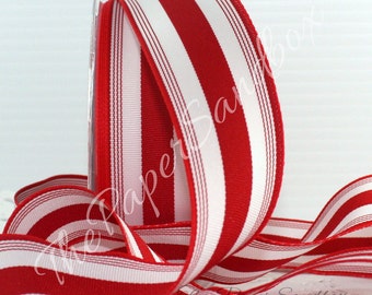 Red/White Stripe Ribbon 1.5 inches wide BY THE YARD