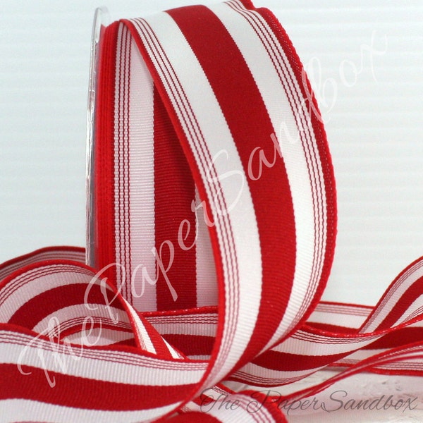 Red/White Stripe Ribbon 1.5 inches wide BY THE YARD