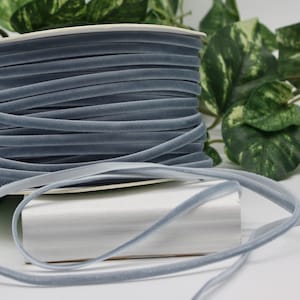 Dusty Blue Velvet Ribbon: 1/8 Inch Wide, By The Yard