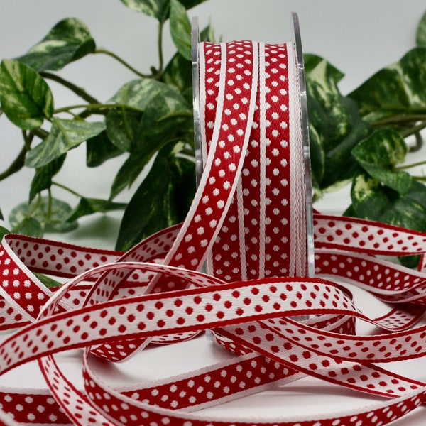 Red/White Polka Dot Ribbon 3/8" wide BY THE YARD, Reversible Polka Dot Ribbon