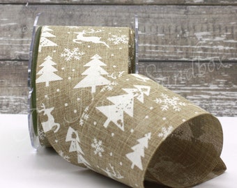 Pine Tree Snowflake Ribbon 2.5” wide BY THE YARD