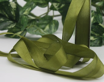 Moss Green Silk Ribbon: Hand Dyed, 1/4"-1.25" Wide