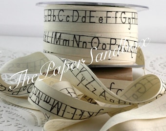 Alphabet Print Ribbon 3/4” wide BY THE YARD Cotton Ribbon