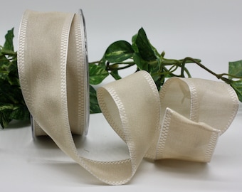 Wired Ivory/White Ribbon 1.5" wide by the yard