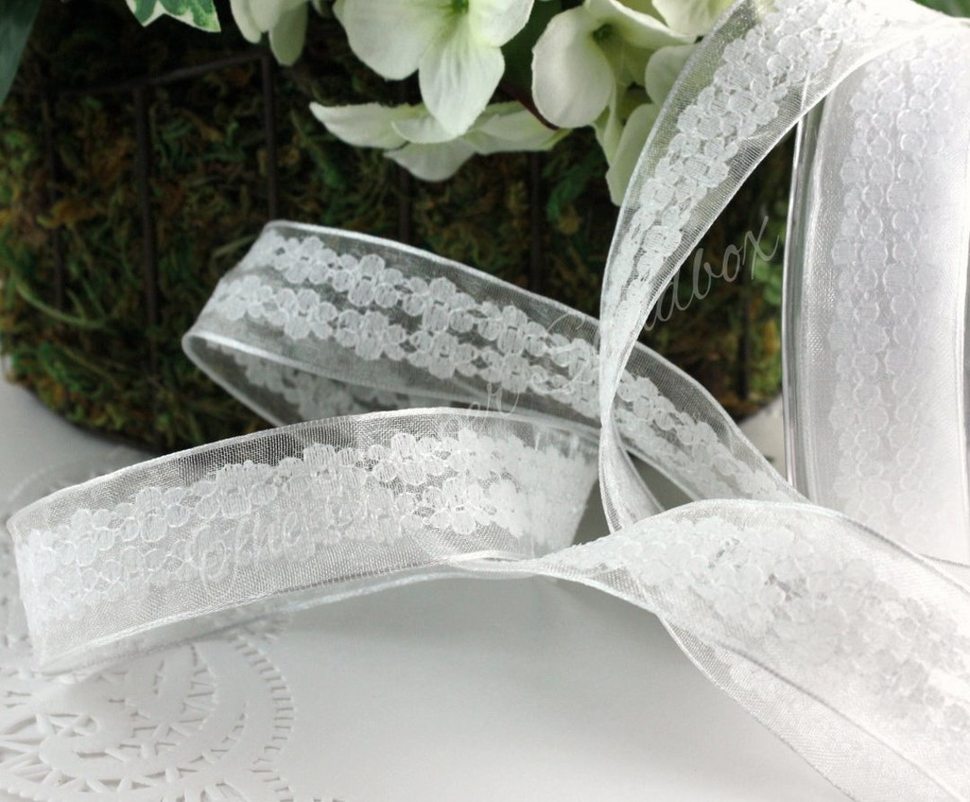 White Ruffle Ribbon Wide Wired White Floral Ribbon 1” Wide BY THE YARD - Etsy