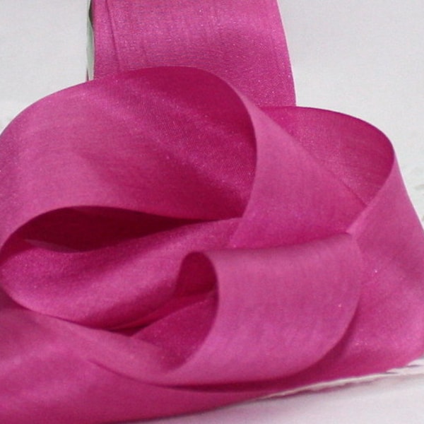 Magenta/Fuchsia Silk Ribbon 1.25” wide by the yard, Pantone Fuchsia