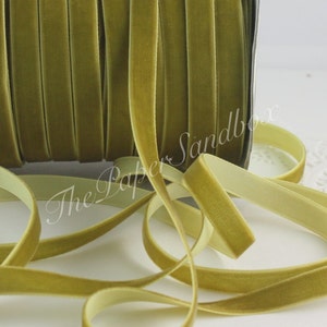 Olive Green Velvet Ribbon 3/8" wide BY THE YARD, Chartreuse Velvet