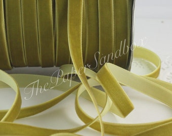 Olive Green Velvet Ribbon 3/8" wide BY THE YARD, Chartreuse Velvet