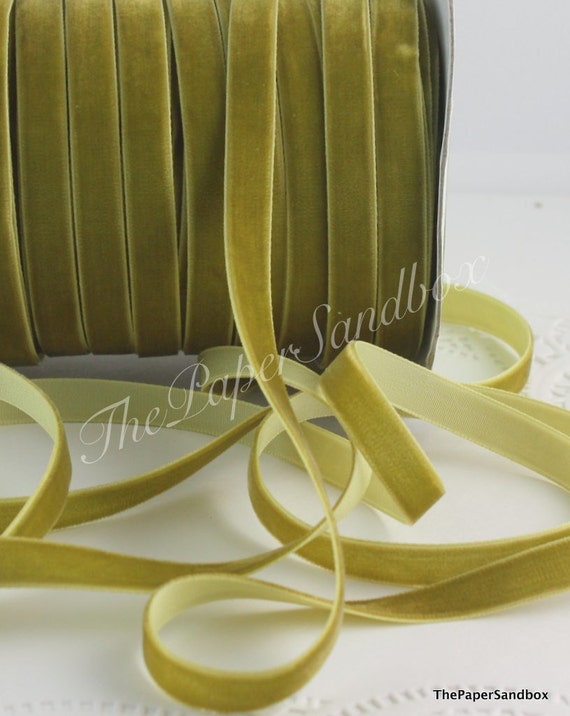 Olive Green Velvet Ribbon 3/8 wide BY THE YARD, Chartreuse Velvet