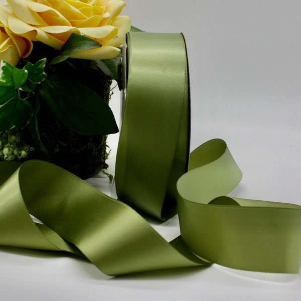 Willow Green Satin Ribbon 7/8" - 1.5" wide by the yard, Pantone Willow Bough