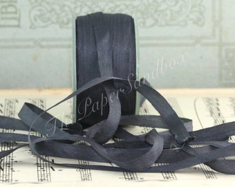 Pewter Gray Silk Ribbon 1/4” wide BY THE YARD, Charcoal Grey Silk