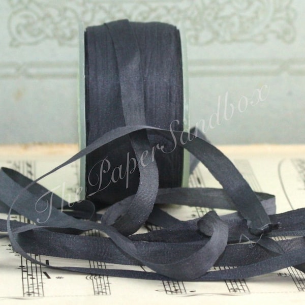 Pewter Gray Silk Ribbon 1/4” wide BY THE YARD, Charcoal Grey Silk