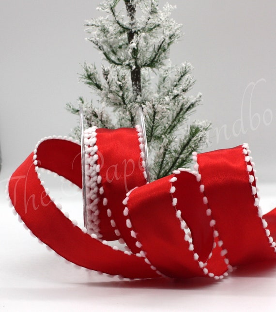 Wired Red/white Pom Pom Trim Ribbon 1.5 Wide by the Yard 