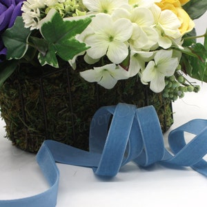 Denim Blue Velvet Ribbon 5/8” inch wide BY THE YARD