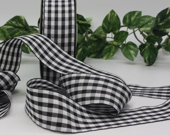 Black/White Gingham Check Ribbon 1.5" wide BY THE YARD