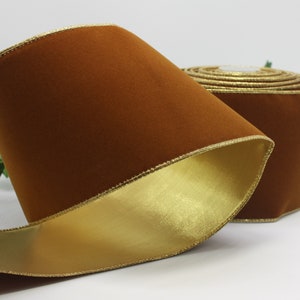 Wired Antique Gold/Gold Velvet Ribbon 2.5&quot; - 4&quot; wide BY THE YARD, Cinnamon Velvet
