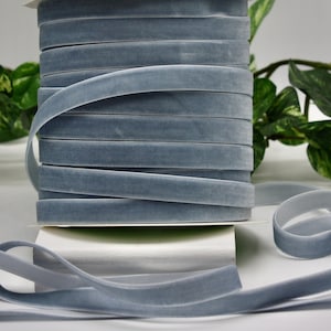 Dusty Blue Velvet Ribbon: 3/8&quot; Wide, By The Yard