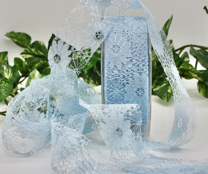 Light Blue Floral Lace Ribbon 1.5 Wide BY THE YARD Etsy
