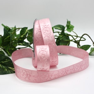 Dusty Rose Embroidered Satin Ribbon 7/8” wide by the yard