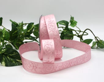 Dusty Rose Embroidered Satin Ribbon 7/8” wide by the yard