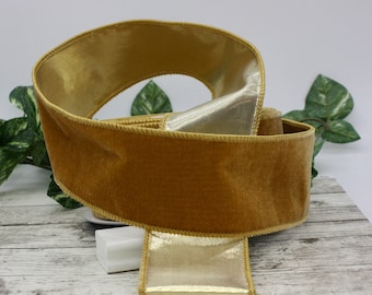 Wired Gold Velvet Ribbon 2.5" wide