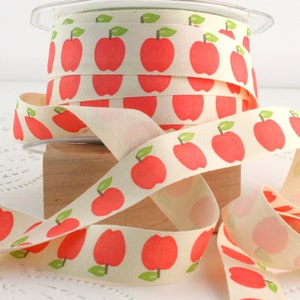 Apple Patterned Ribbon 3/4” wide BY THE YARD, Cotton Ribbon