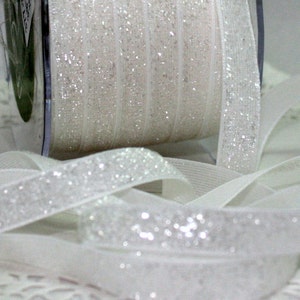 White Glitter Ribbon 3/8” wide by the yard, Sparkle Ribbon