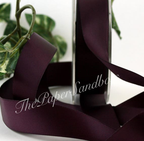 Aubergine Double Faced Satin Ribbon 7/8” wide by the yard, Swiss Satin