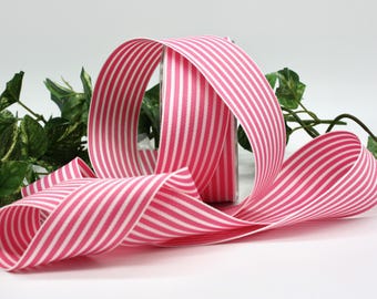 Pink White Striped Ribbon 1.5" wide