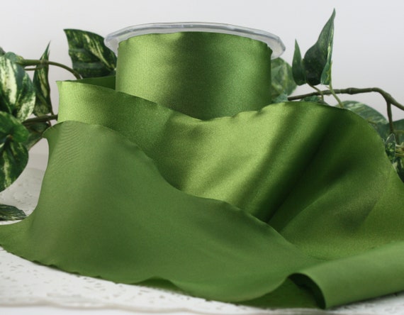 Olive Green Satin Ribbon 3” wide BY THE YARD, Single Face Bias Cut