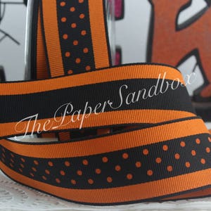 Black/Orange Polka Dot Ribbon 1.5” wide