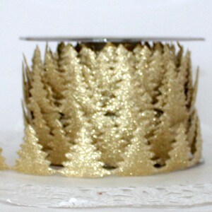 Gold Pine Tree Ribbon Trim 1 inch wide by the yard